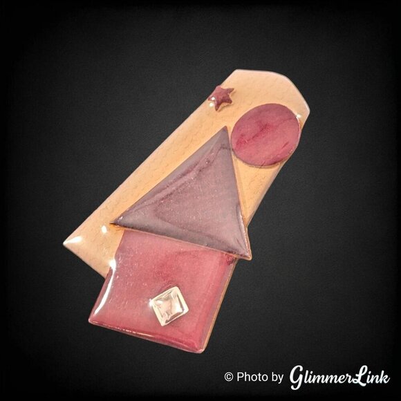 VTG Lucinda Red Brown House Square Rhinestone Moon Star Mixed Media Brooch Pin - Picture 3 of 7